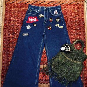 1940's Inspired Patch Work Denim - Wide Leg
